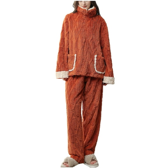 Inleife Women's Home Clothes Winter Comfortable Cotton Velvet Pajama Set Warm And Comfortable Big and Tall Collar Pajamas