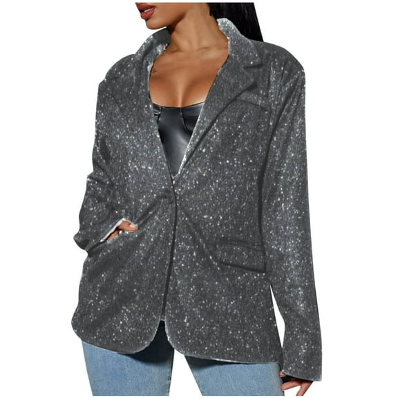 Inleife Women's Jackets Fashion Casual Long Sleeve Solid Color Sequin Tops Coat