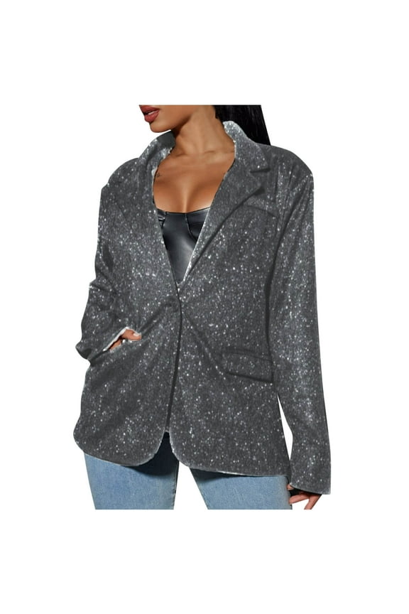 Women's Jackets Fashion Casual Long Sleeve Solid Color Sequin Tops Coat