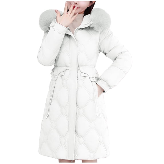 Inleife Women's Long Sleeved Woolen Cotton Jackets Solid Color Pocket Zipper Medium Length Hooded Jacket Coat