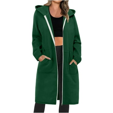 Inleife Women's Long Solid Color Zipper Jackets Long Sleeved Hooded Casual Loose Outwear