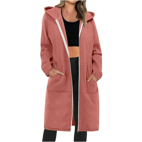 Inleife Women's Long Solid Color Zipper Jackets Long Sleeved Hooded Casual Loose Outwear