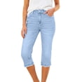 thumbnail image 1 of Inleife Women's Mid-Rise Stretchy Denim Capris with Pockets, Solid Color Summer Casual Light Blue XL, 1 of 5
