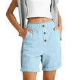 thumbnail image 1 of Inleife Women's Multi-Color Fashion Linen Shorts Summer Ladies Shorts with Faux Placket And Buttons Light Blue XL, 1 of 6