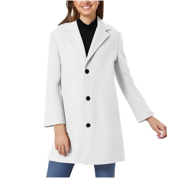 Inleife Women's New Fashionable Coats Solid Color Lapel Double Buckle With Pockets Woolen Coat Jacket