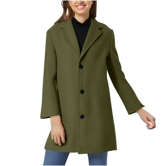 Inleife Women's New Fashionable Coats Solid Color Lapel Double Buckle With Pockets Woolen Coat Jacket