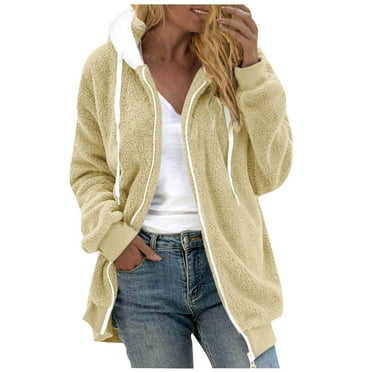 Inleife Women's Plus Size Plush Jackets Winter Full Zipper Plush Hooded Cardigan Jacket Soft And Oversized Warm Jacket