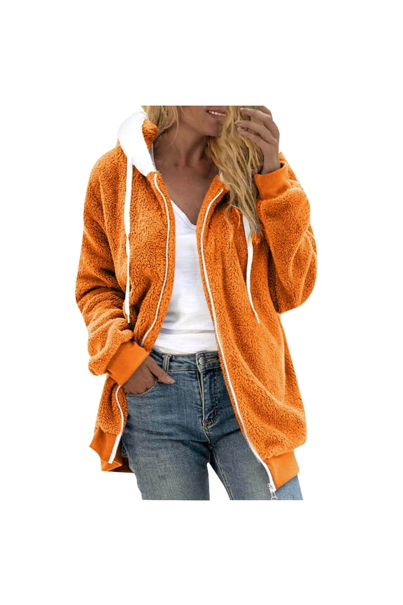 Women's Plus Size Plush Jackets Winter Full Zipper Plush Hooded Cardigan Jacket Soft And Oversized Warm Jacket