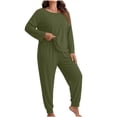 thumbnail image 1 of Inleife Women's Plus Size Solid Color Long Sleeve Lounge Set, Round Neck Top with Pocket and Cuffed Jogger Pajama Suit, 1 of 6