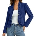 thumbnail image 1 of Inleife Women's Retro Ruffled Trim Open-Front Denim Jacket – Elegant Long Sleeve Fashion Jackets for Spring Winter, 1 of 6