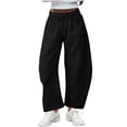 thumbnail image 1 of Inleife Women's Solid Barrel Wide Leg Sweatpant Drawstring Elastic Waisted Wide Leg Pants Casual Trousers With Pockets, 1 of 6