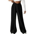 thumbnail image 1 of Inleife Women's Solid Color Comfortable Casual Elastic V High Waist Patchwork Loose Wide Leg Pants, 1 of 6