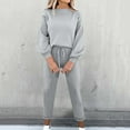 thumbnail image 1 of Inleife Women's Solid Color Crewneck Sweatsuits Long Sleeve Elastic Waist Pockets Long Pants Sets, 1 of 6