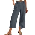 thumbnail image 1 of Inleife Women's Solid Color Cropped Pants Summer Ladies Wide Leg Elastic Waist Button Capris with Pockets And Slit Hem Dark Gray L, 1 of 6