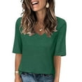 thumbnail image 1 of Inleife Women's Solid Color Elbow Sleeve Blouse Casual V-Neck Loose Fit Cute T-Shirt 1/2 Sleeve Ladies Versatile Style Top, 1 of 6