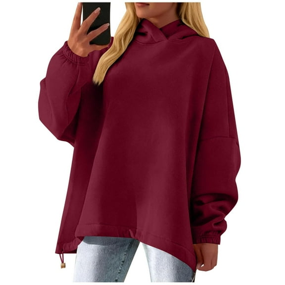 Inleife Women's Solid Color Hooded Sweatshirts with Adjustable Drawstring Hem