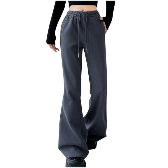 Inleife Women's Solid Color Pants Loose Straight Leg Wide Leg Casual Sports Pants Long Pants