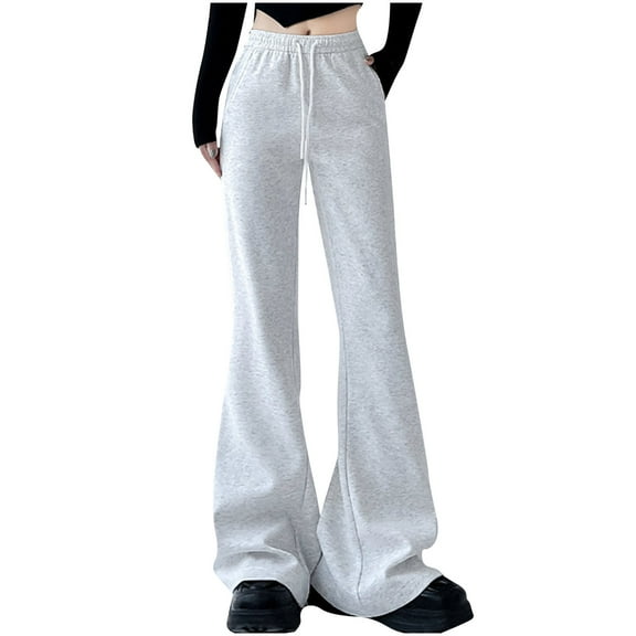 Inleife Women's Solid Color Pants Loose Straight Leg Wide Leg Casual Sports Pants Long Pants