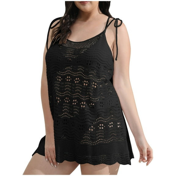 Inleife Women's Solid Color Short Sleeved Beach Dress With Patchwork Hollowed Out Oversized Cover Up Shirt Women's Short Sleeve Knee-Length Dress