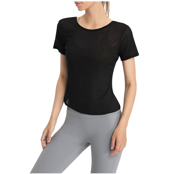 Inleife Women's Solid Color Short Sleeved Yoga Suit W omen's Summer Quick Drying Loose Sports T-Shirt Short Sleeved Round Neck Top/shirt