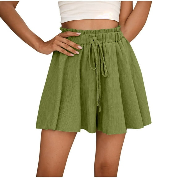 Inleife Women's Solid Color Shorts Summer Elastic Waist Casual Comfy Short Pants Green XXL