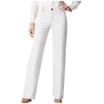 thumbnail image 1 of Inleife Women's Solid Color Twill Straight Leg Pants Fashion Ladies Button Zipper Back Elastic Waist Long Suit Pants, 1 of 5