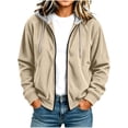 thumbnail image 1 of Inleife Women's Solid Corduroy Hooded Zip-Up Jacket with Pockets Long Sleeve Relaxed Fit Casual Outerwear for Everyday Wear, 1 of 6