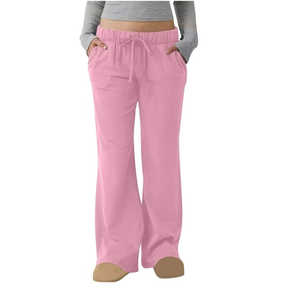 Inleife Women's Solid Wide Leg Sweatpants Drawstring Elastic Waisted Pants Casual Trousers with Pockets
