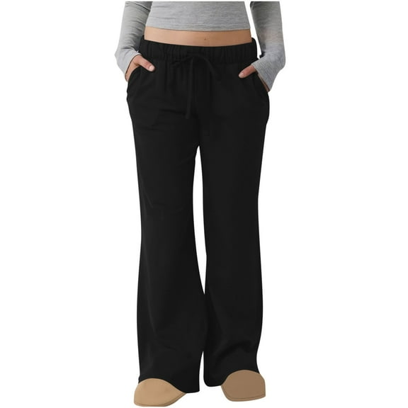 Inleife Women's Solid Wide Leg Sweatpants Drawstring Elastic Waisted Pants Casual Trousers with Pockets