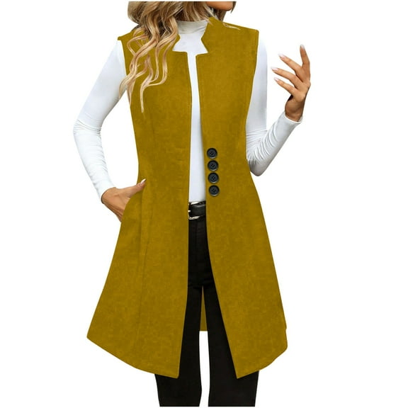 Inleife Women's Solid Woolen Casual Daily Lapel Button Vests Front Woolen Suit Temperament Elegant Sleeveless Jacket with Pocket