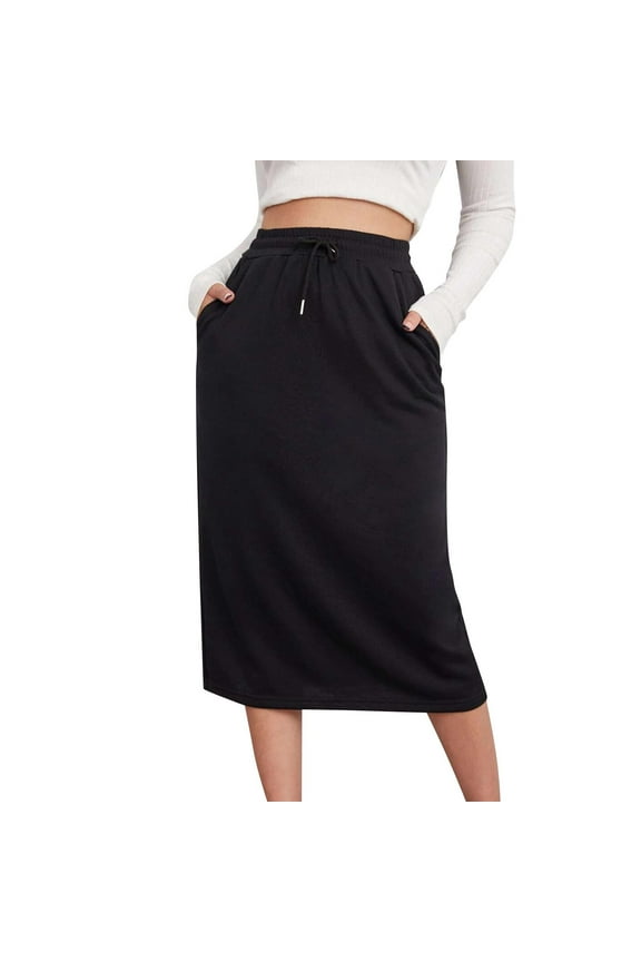 Women's Sports Leisure Commuting Loose Skirts Elastic Waist Solid Color Skirt Split Skirt Black XL
