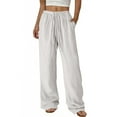 thumbnail image 1 of Inleife Women's Summer Breathable Lightweight Pants Solid Color Elastic Waist Straight Casual Wide Leg Pant with Functional Side Pockets, 1 of 6