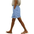thumbnail image 1 of Inleife Women's Summer Cotton Linen Shorts Solid Color Loose Straight Leg Pants With Pockets Side Slit Buttons Five Quarter Pants Light Blue M, 1 of 6
