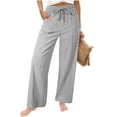 thumbnail image 1 of Inleife Women's Summer Linen Pants Solid Color Drawstring Elastic Waist Loose Straight Leg Pants With Side Pockets Gray M, 1 of 6