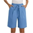 thumbnail image 1 of Inleife Women's Summer Shorts Casual Loose With Pockets Drawstring Elastic Waist Pants Short Pants Wide Leg Blue M, 1 of 6