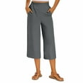 thumbnail image 1 of Inleife Women's Summer Solid Color Casual Capris High Waisted Side Pockets Wide Leg Split Hem Cropped Pants, 1 of 6