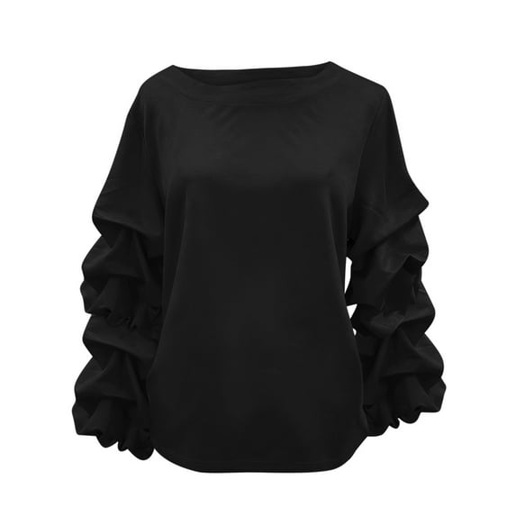 Inleife Women's Sweatshirt Crewneck Solid Color Loose Fit Long Sleeve Hoodless Sweatshirts Blouse For Gilrs
