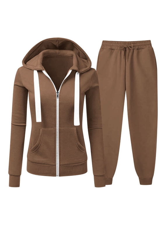 Women's Sweatsuits 2PC Plus Size Womens Loose Zip Up Hoodie Sweatshirt Sweatpants 2 Piece Sweatsuits Sets