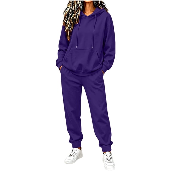Inleife Women's Two Piece Tracksuit Set with Drawstring Hooded Top and Cuffed Bottom Leg Pants, Relaxed Fit Comfortable Outfit for Fall Winter