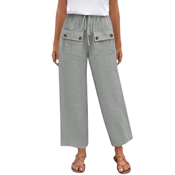 Inleife Women's Wide Leg Pants Women's Gray Color Elastic Waist Drawstring with Pocket Pants