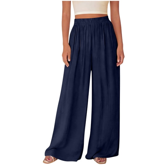 Inleife Women's Wide Leg Trousers Fashion Ladies Solid Elastic Waist Loose Fitting Long Pants with Pocket