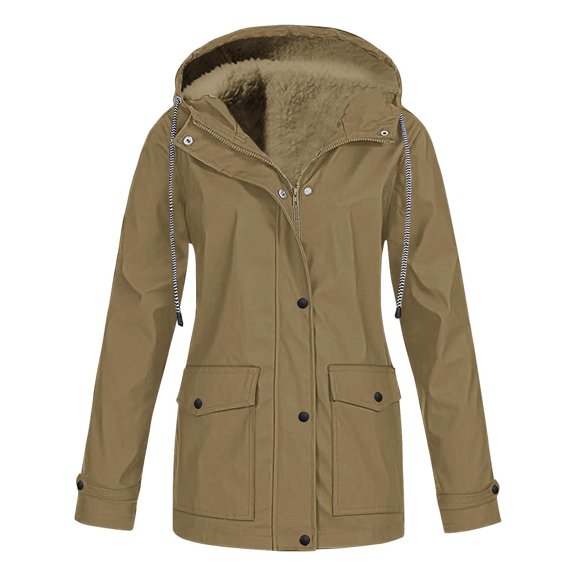 Inleife Women's Windproof Plush Insulation Long Sleeved Hooded Casual Coat