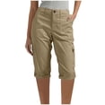 thumbnail image 1 of Inleife Womens Cargo Shorts Solid Color With Elastic Waist Casual Half Shorts Pants Pocket Khaki XXL, 1 of 6