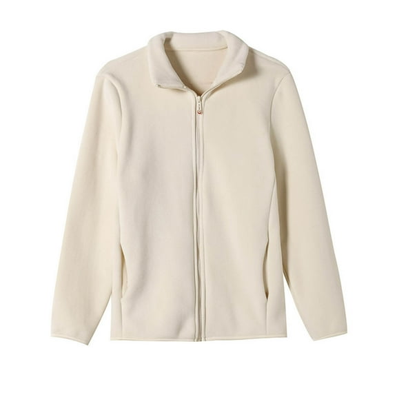 Inleife Womens Casual Jacket Zip Up Solid Color Long Sleeved Velvet Warm Jackets Long Sleeve Hoodless Tops