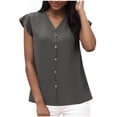 thumbnail image 1 of Inleife Womens Casual Tops Women's 1/4 Sleeve Summer Wrinkle Crew Neck Short Color Feifei Sleeve Short Sleeve T-Shirt Petite Top Gray XL, 1 of 6