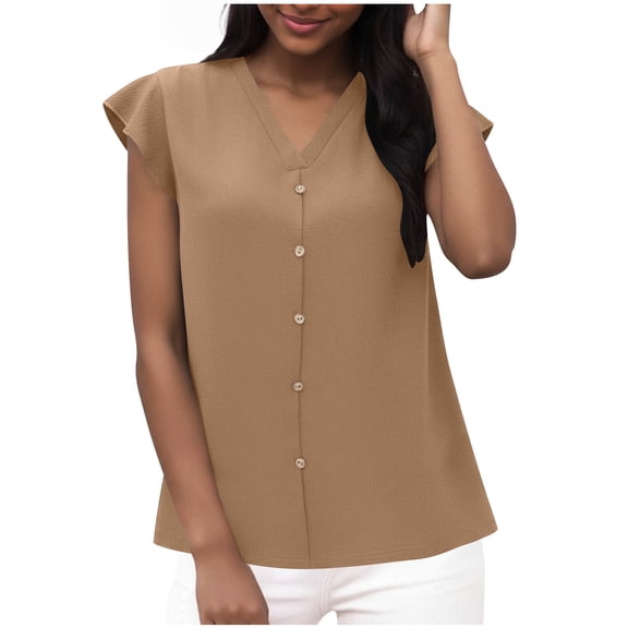 Inleife Womens Casual Tops Women's 1/4 Sleeve Summer Wrinkle Crew Neck Short Color Feifei Sleeve Short Sleeve T-Shirt Petite Top Khaki S