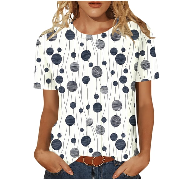 Inleife Womens Casual Tops Women's Fashionable Casual Loose Round Neck Short Sleeved T-shirt Solid Color Top Dark Blue S