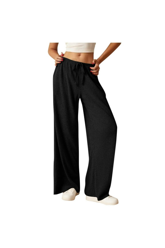 Womens Casual Trendy Pants Fashion Women's Solid Color Fashion Elastic Waist Pockect Pants