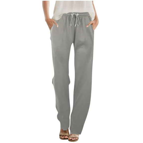 Inleife Womens Casual Trousers Fashion Solid Color Drawstring Elastic High Waist Straight Barrel Pants