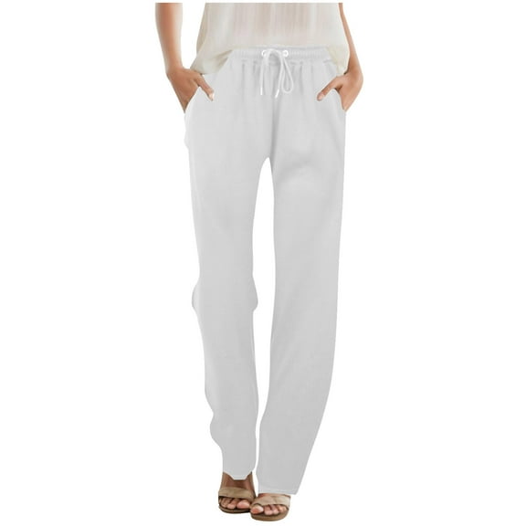 Inleife Womens Casual Trousers Fashion Solid Color Drawstring Elastic High Waist Straight Barrel Pants